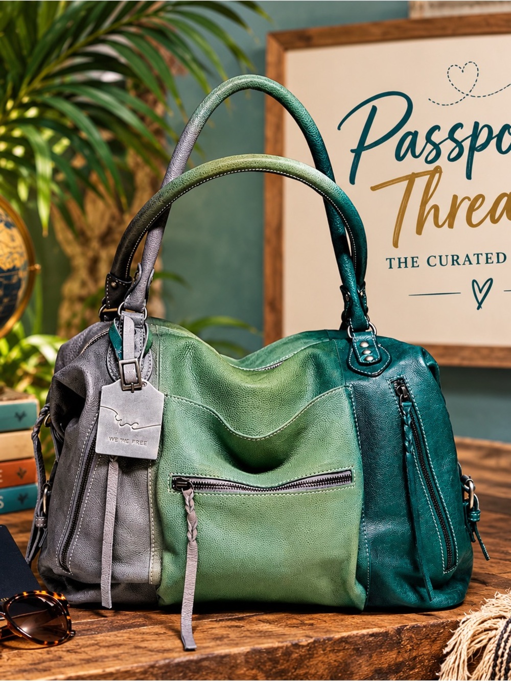 FREE PEOPLE WE THE FREE OMBRÉ EMERSON TOTE BAG in GREEN OMBRÉ NWT